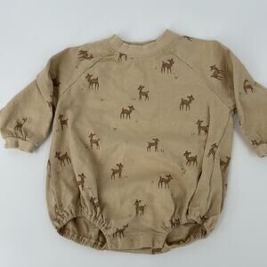 Rylee + Cru 3-6 mo baby tan bubble romper top deer print organic cotton